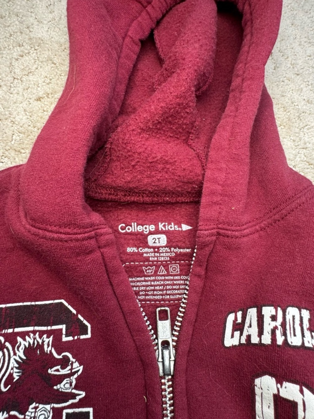 University South Carolina Toddler Zip-Up Hoodie - 2T - Picture 3 of 6